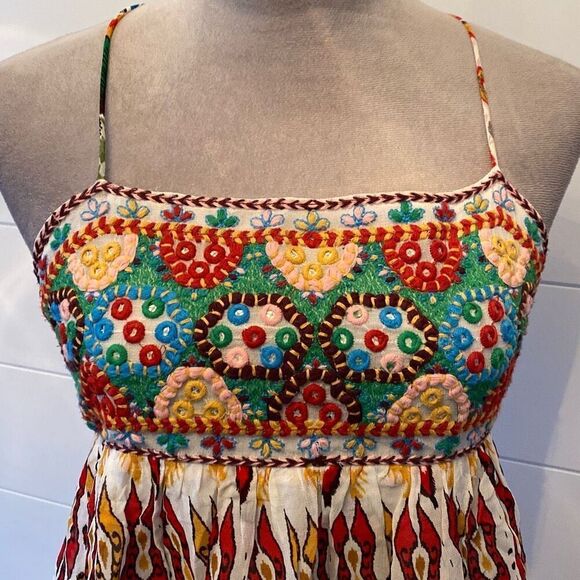 ZARA Multicolor Embroidered Strappy Back Boho Mini Dress NWT XS - Picture 2 of 12